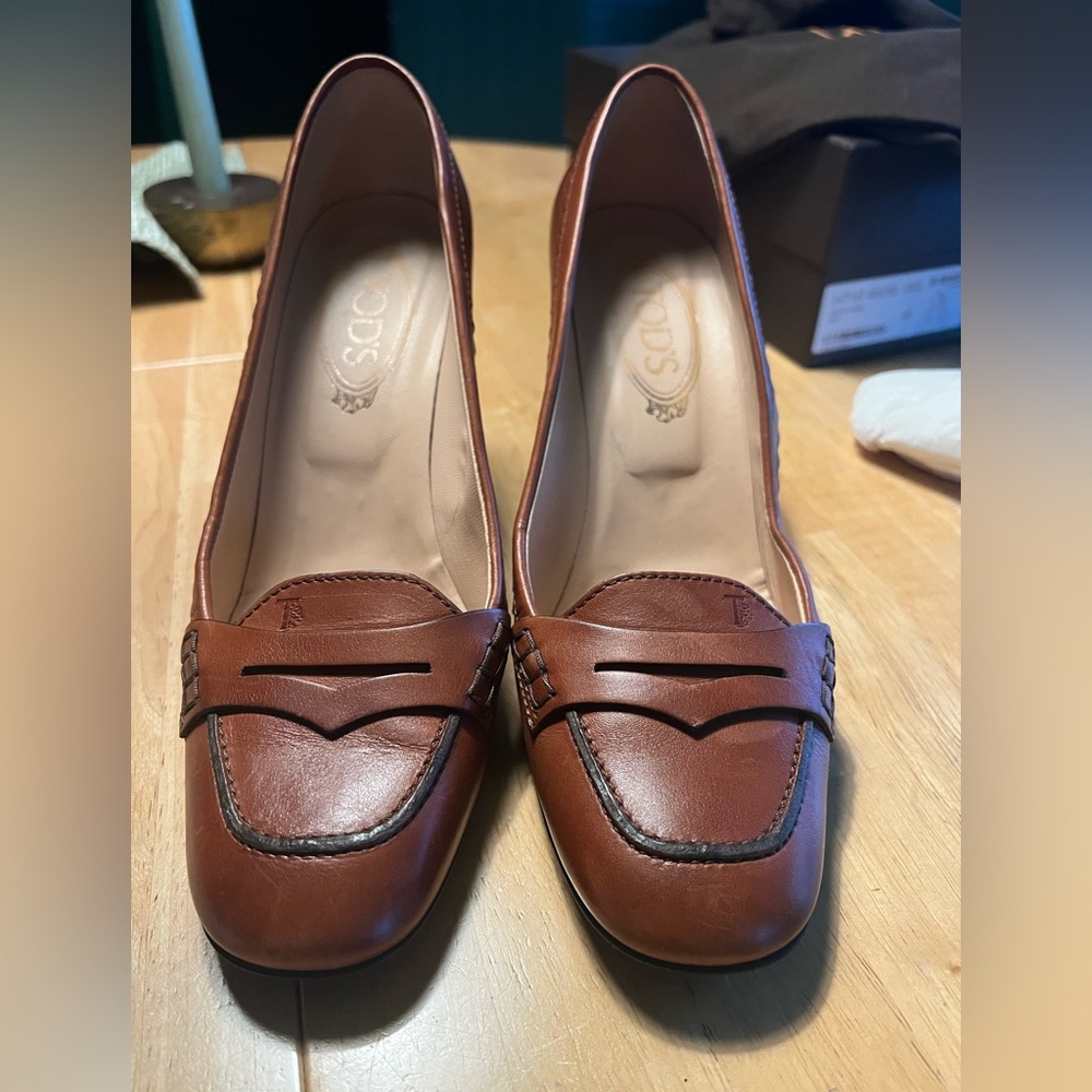Tod’s high heeled loafers.